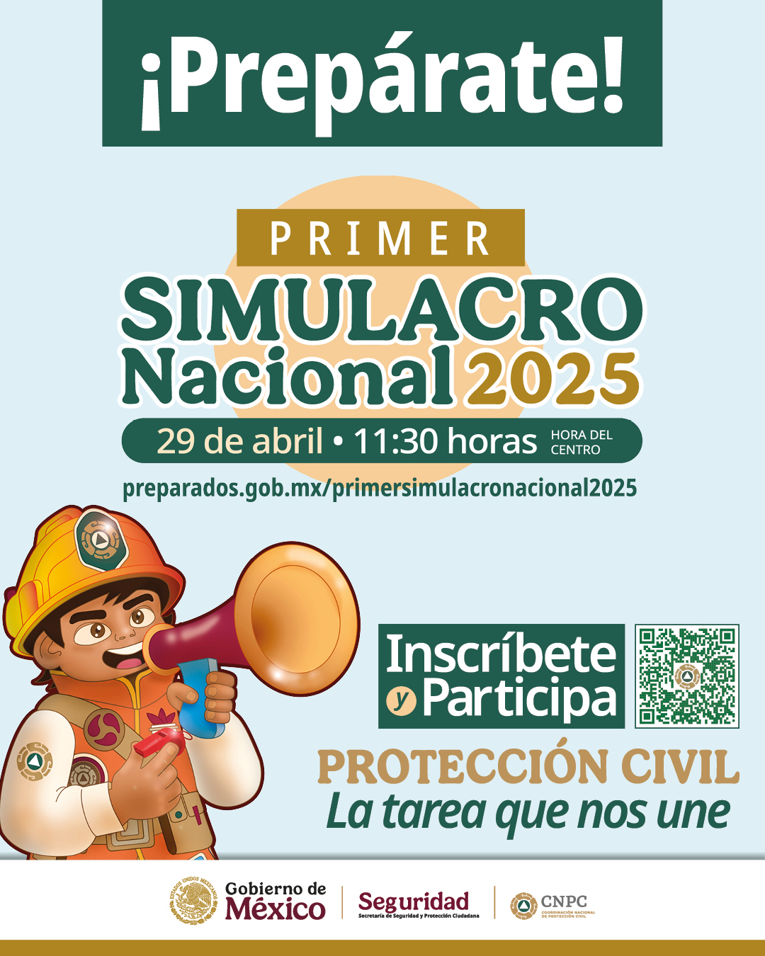 Convoca Protección Civil al Primer Simulacro Nacional 2025 para el 29 de abril