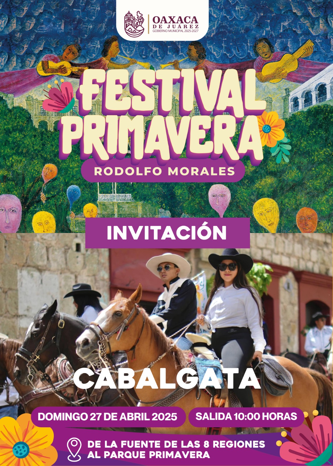 Invita Municipio de Oaxaca de Juárez a sumarse a la cabalgata del Festival Primavera Rodolfo Morales 2025