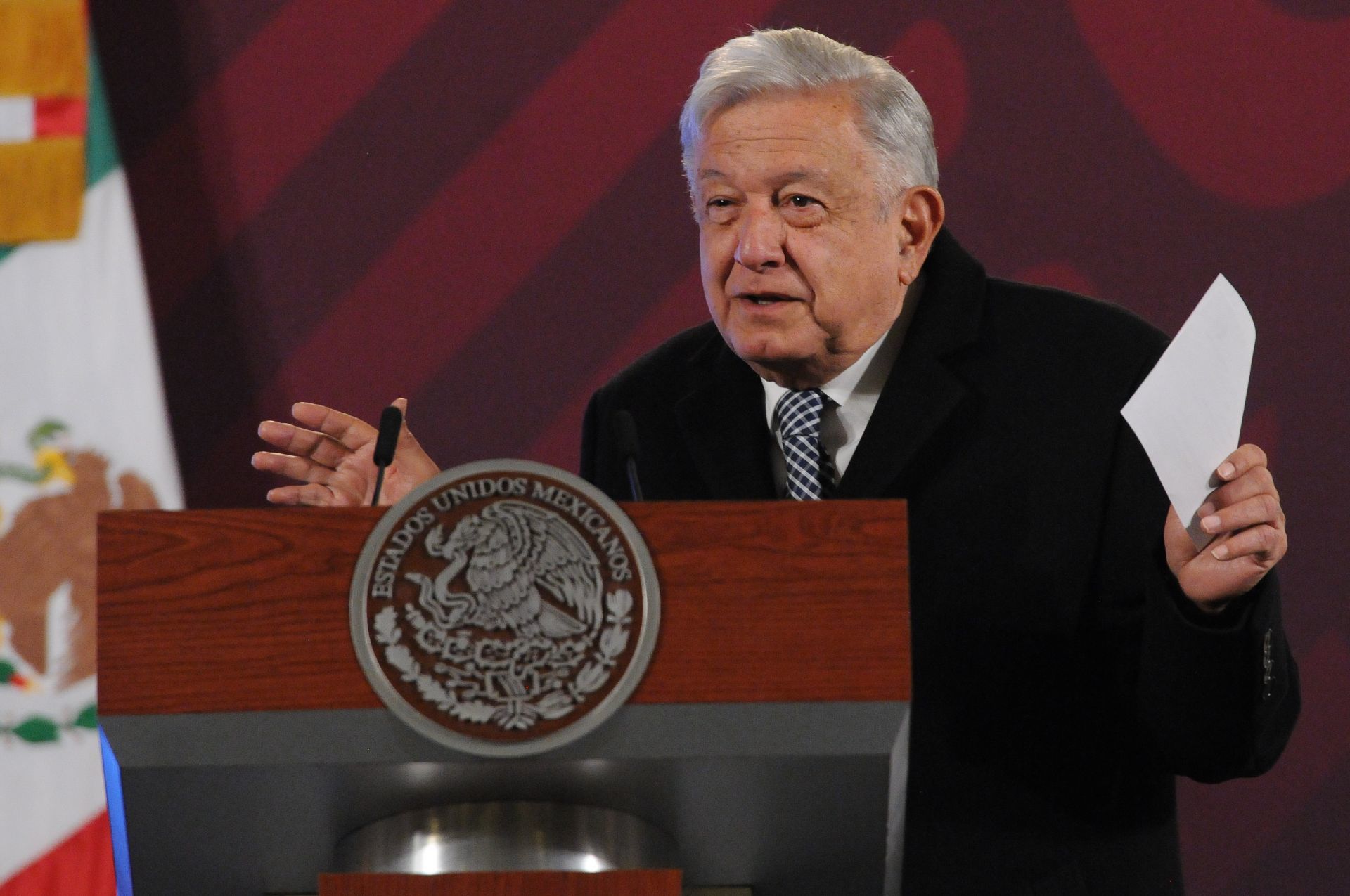 CIUDAD DE MÉXICO, 18DICIEMBRE2023.-Andrés Manuel López Obrador, presidente de México, durante la conferencia mañanera de este lunes en Palacio Nacional. FOTO: DANIEL AUGUSTO /CUARTOSCURO.COM