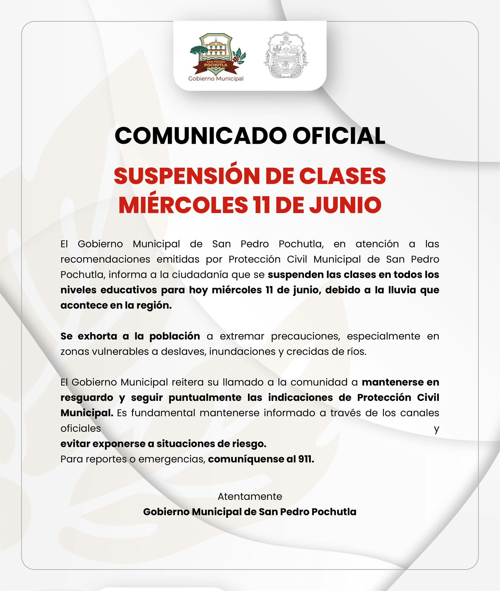 Suspenden clases en San Pedro Pochutla ante intensas lluvias