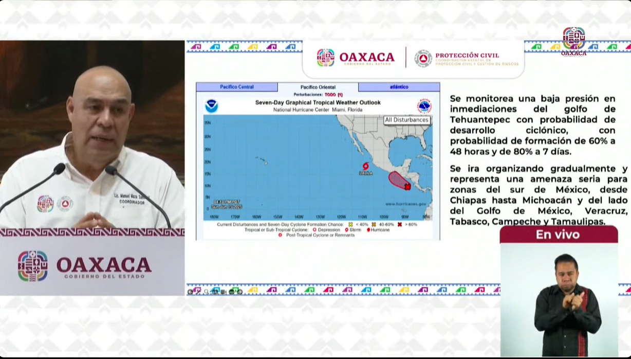 Advierte Protección Civil sobre posible ciclón en el Golfo de Tehuantepec