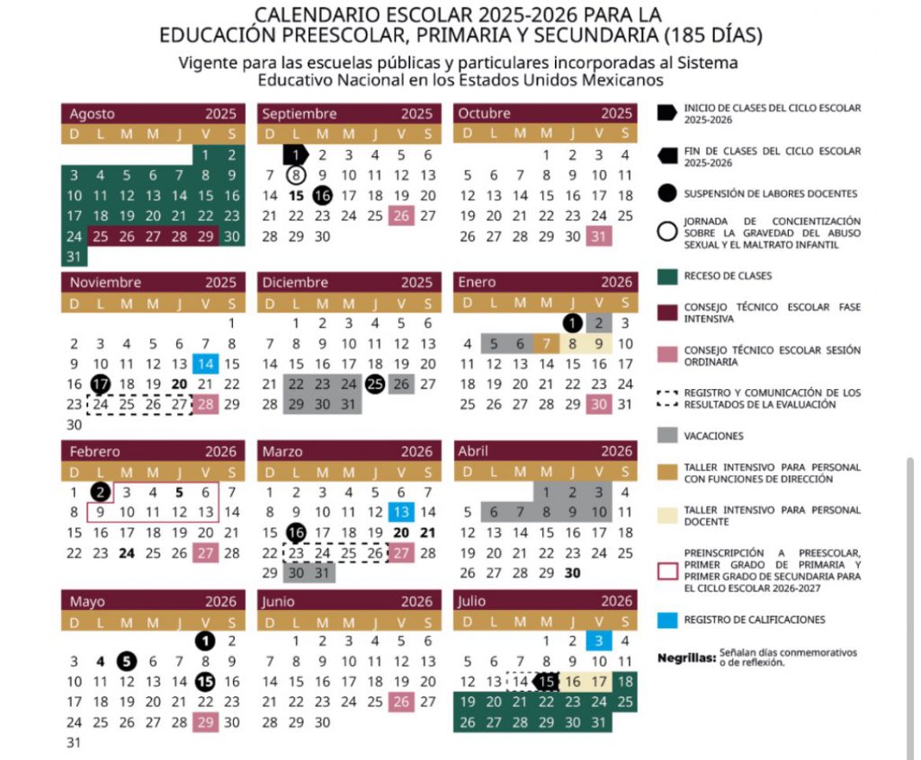 Anuncia SEP calendario escolar 2025-2026 con inicio en septiembre