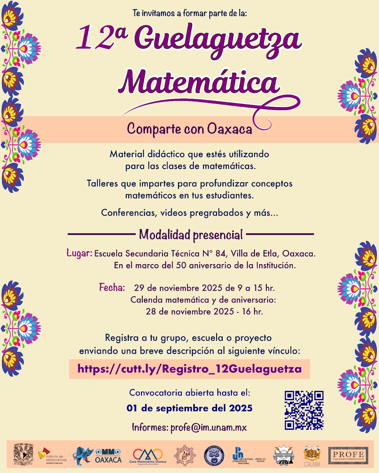 Invitan a docentes y escuelas a participar en la 12ª Guelaguetza Matemática en Villa de Etla