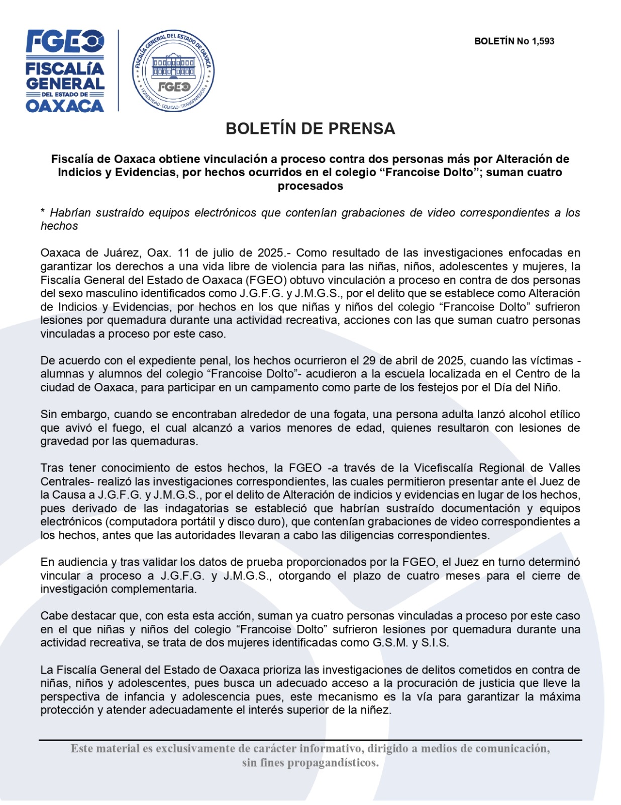 Obtiene FGEO vinculación a proceso contra dos personas que alteraron evidencias en hechos de «Francoise Dolto»