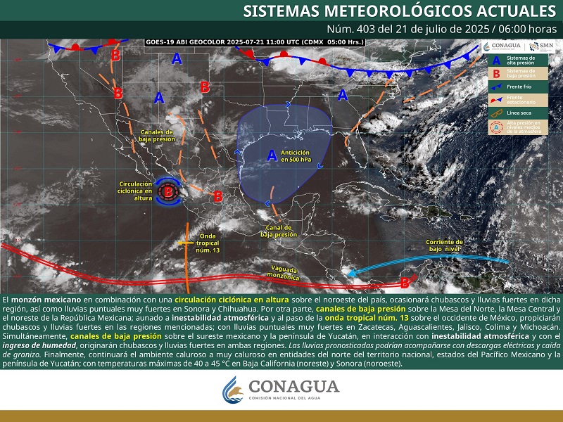 Se prevén tormentas aisladas asociadas con actividad eléctrica en Oaxaca