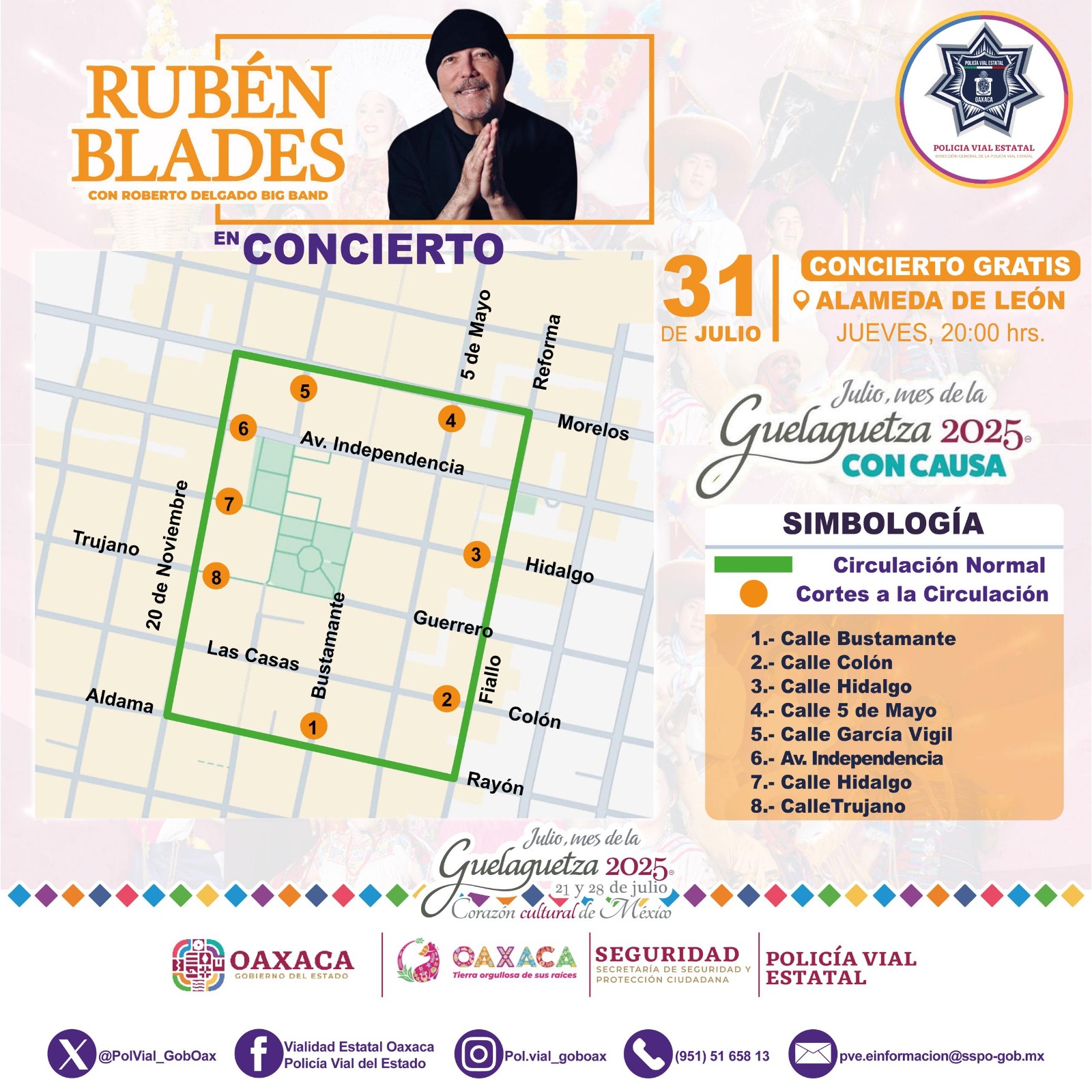 Refuerza Policía Vial Estatal seguridad vial por concierto de Rubén Blades en la Alameda de León