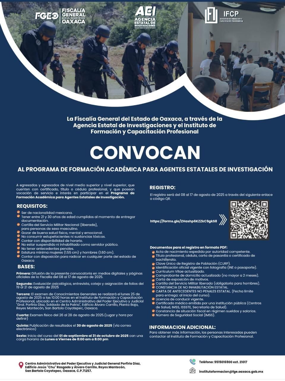 Abre Fiscalía de Oaxaca convocatoria para formación de agentes estatales de investigación