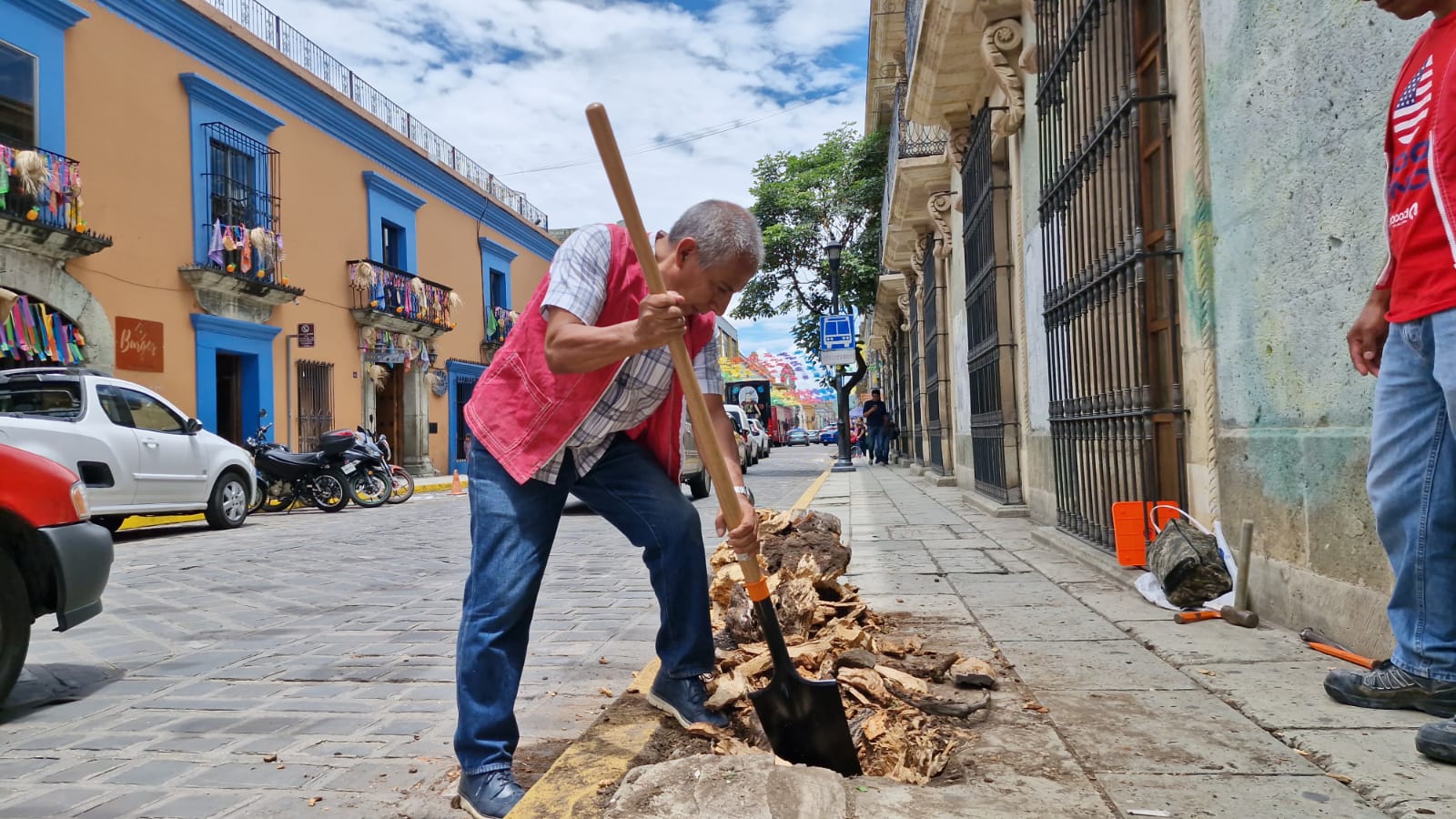 Retira  Manuel Chávez, presidente de Salvando Vidas Oaxaca, tocones en Centro Histórico