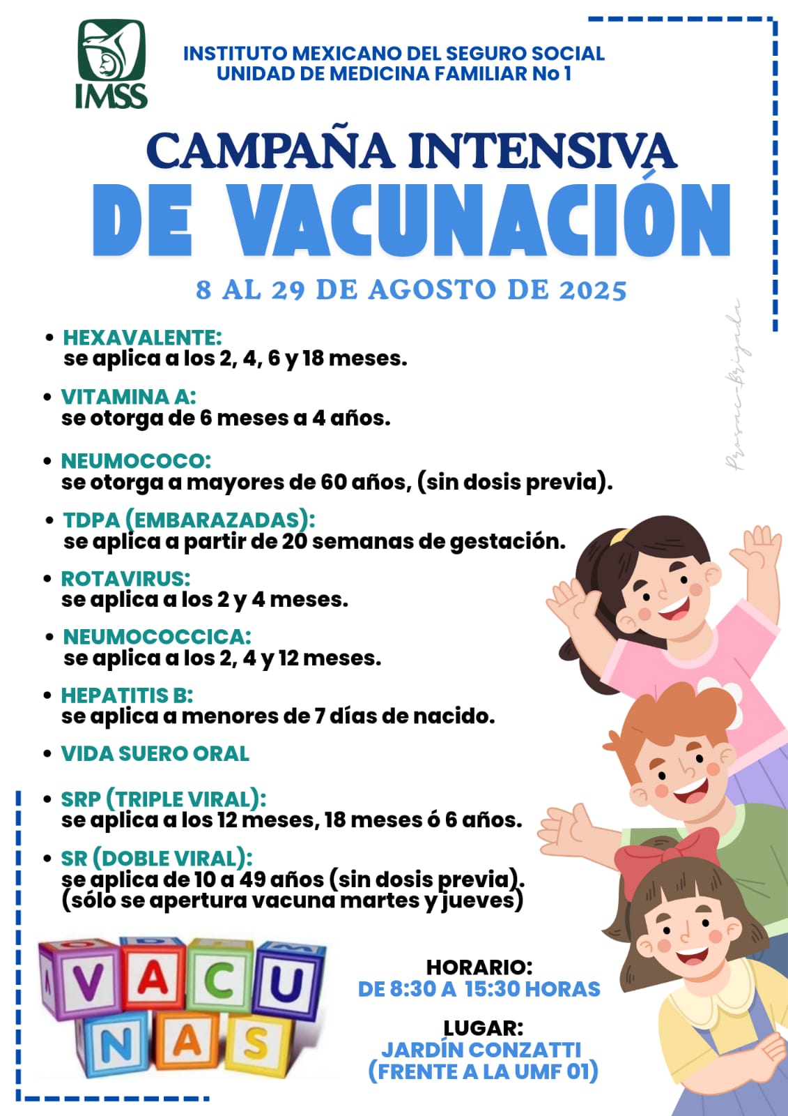 Invitan a la comunidad a participar en la Campaña Intensiva de Vacunación en el Jardín Conzatti