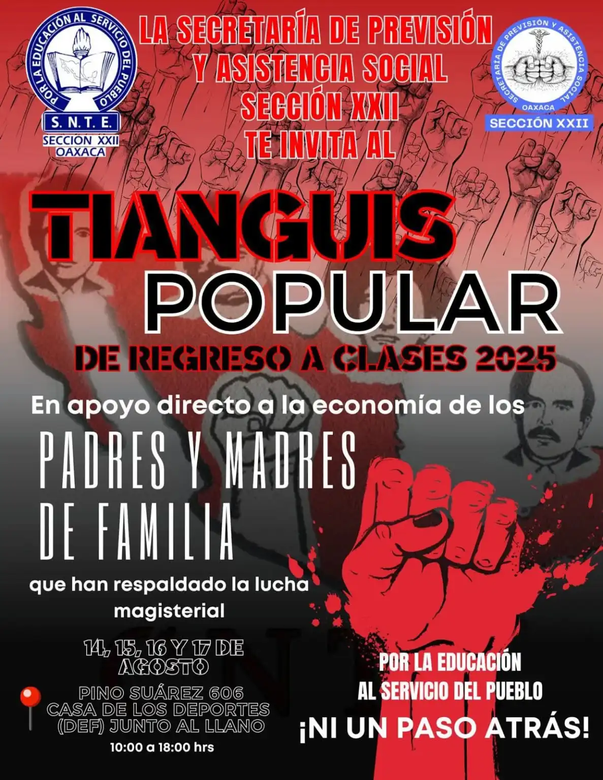 Anuncia Sección 22 «Tianguis Popular de Regreso a Clases 2025»