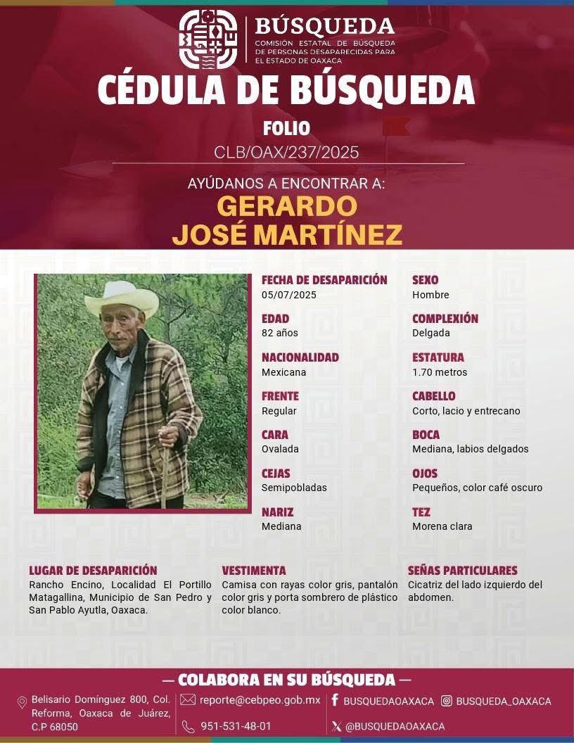 Ofrecen familiares 40 mil pesos por hallar a Gerardo José, adulto mayor desaparecido