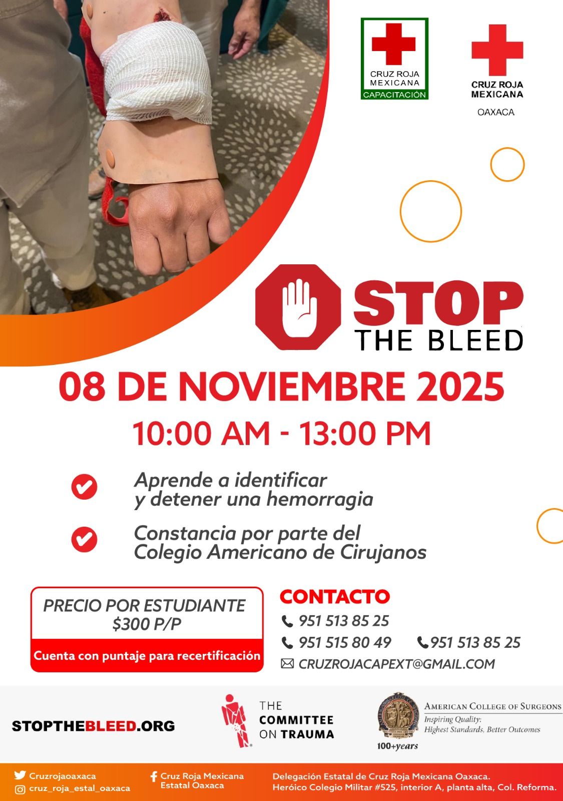 Invita Cruz Roja Oaxaca al curso “Stop the Bleed”