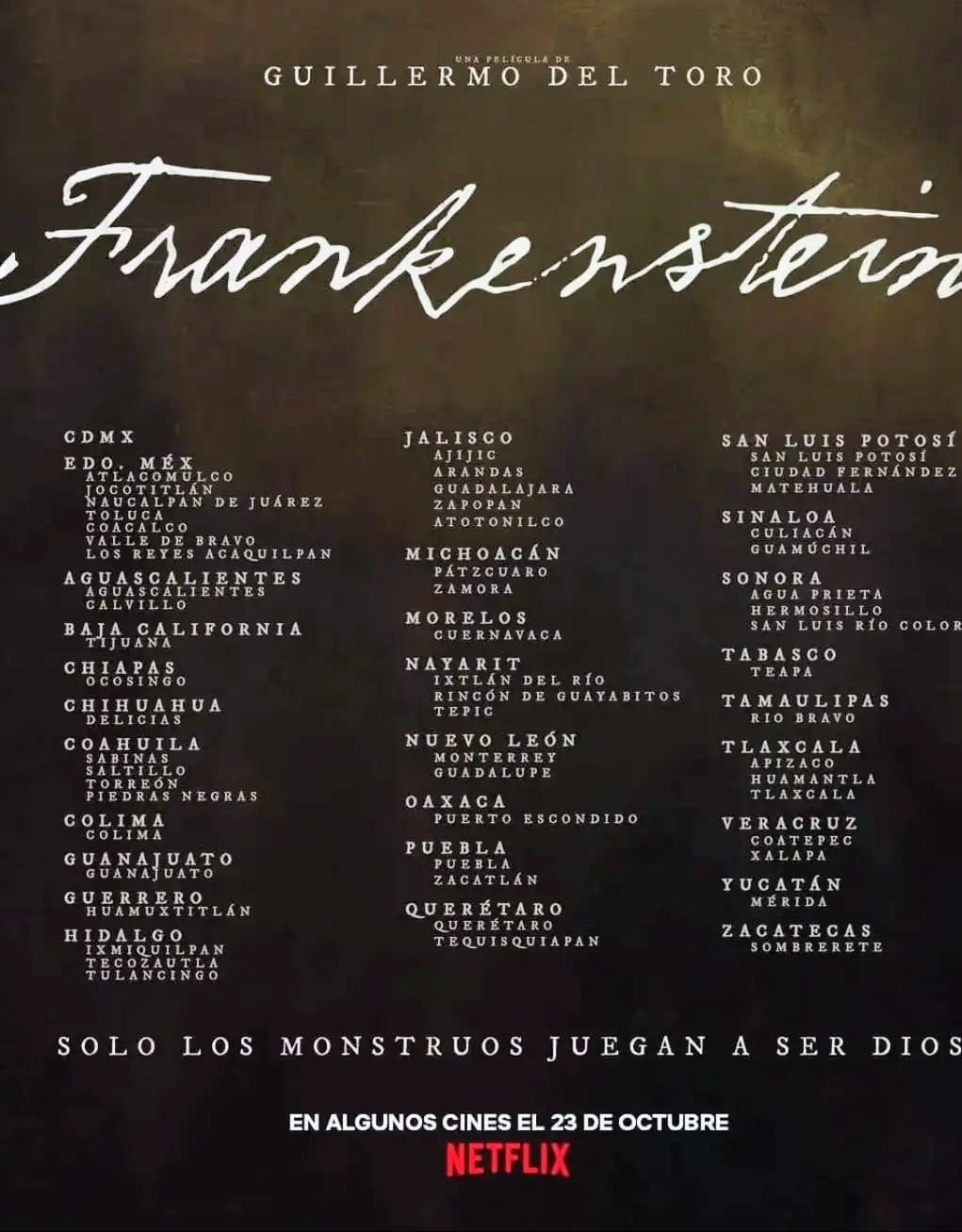 Presentarán «Frankenstein» de Guillermo del Toro en exclusiva en Puerto Escondido