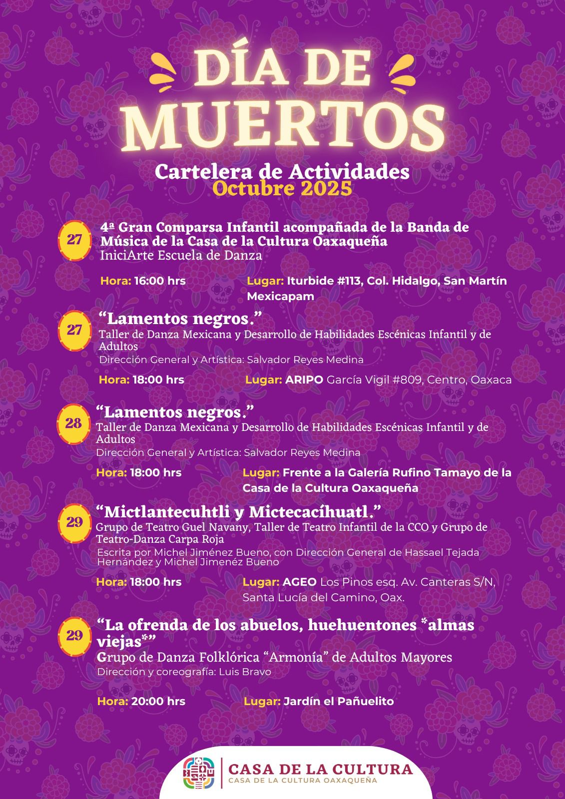 Invita CCO a disfrutar actividades de Día de Muertos en la última semana de octubre