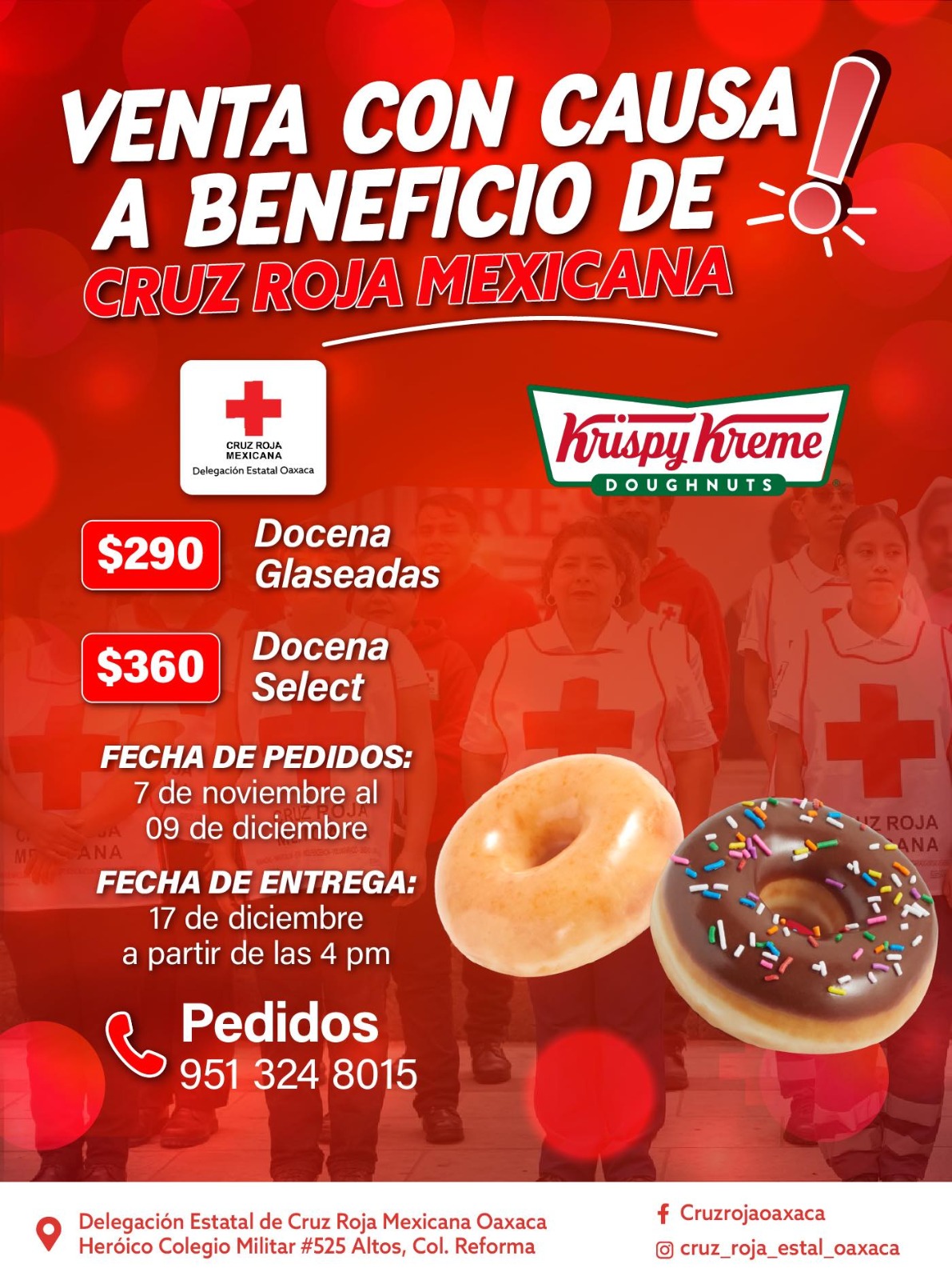 Anuncian venta de donas krispy kreme con causa a beneficio de la Cruz Roja Mexicana en Oaxaca