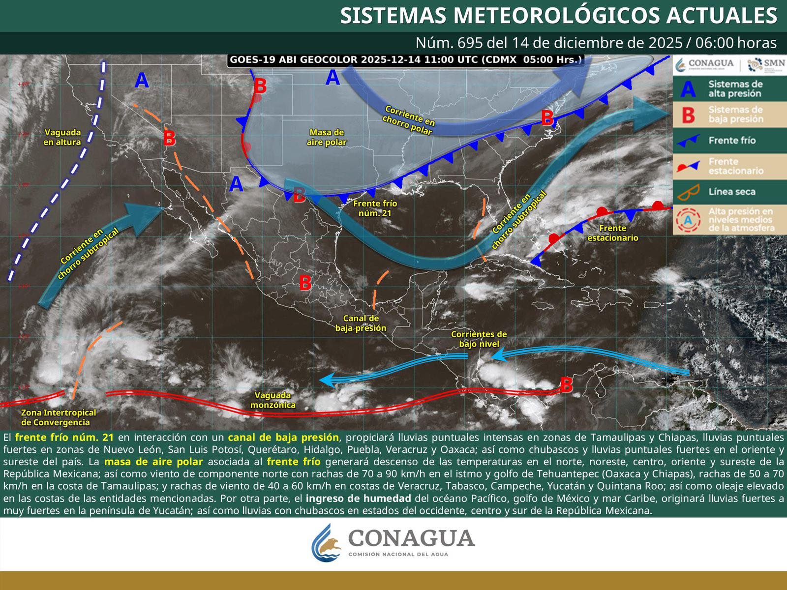 Pronostican lluvias en Oaxaca por frente frío número 21