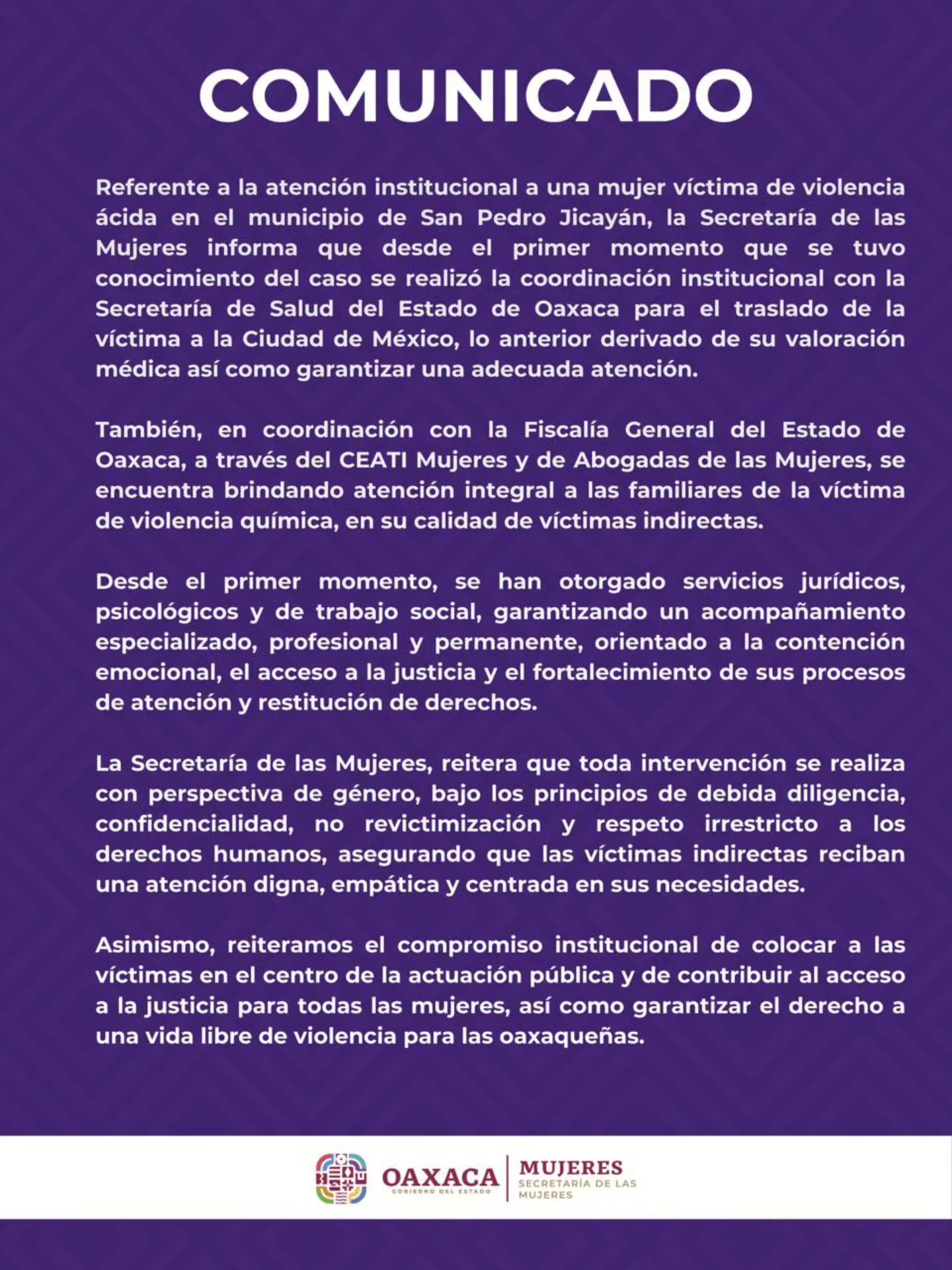 Brinda Gobierno de Oaxaca atención integral a mujer víctima de violencia ácida y su familia