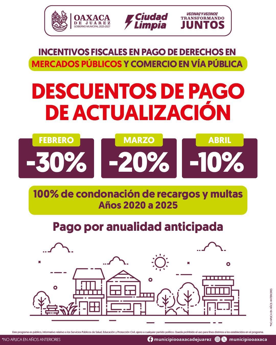 Cabildo de Oaxaca de Juárez invita a comerciantes de mercados y comercio en vía pública a aprovechar incentivos fiscales