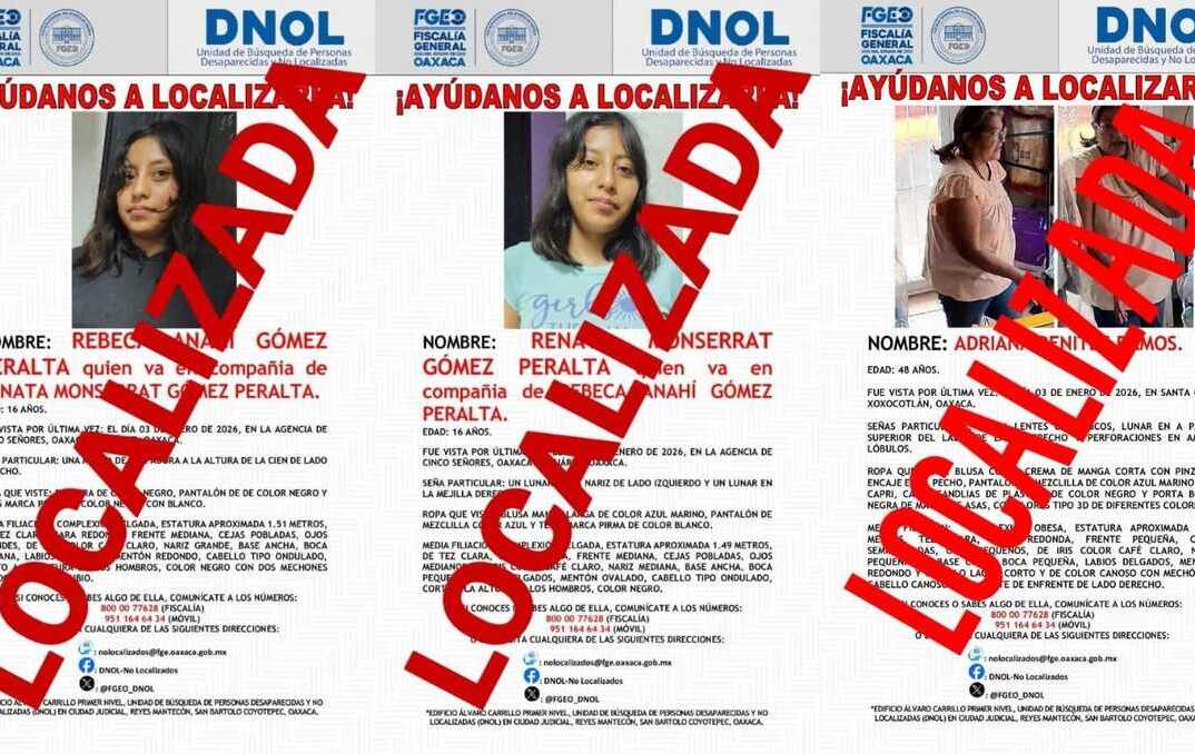 Encuentran a tres mujeres desaparecidas en Oaxaca durante los primeros días de 2026
