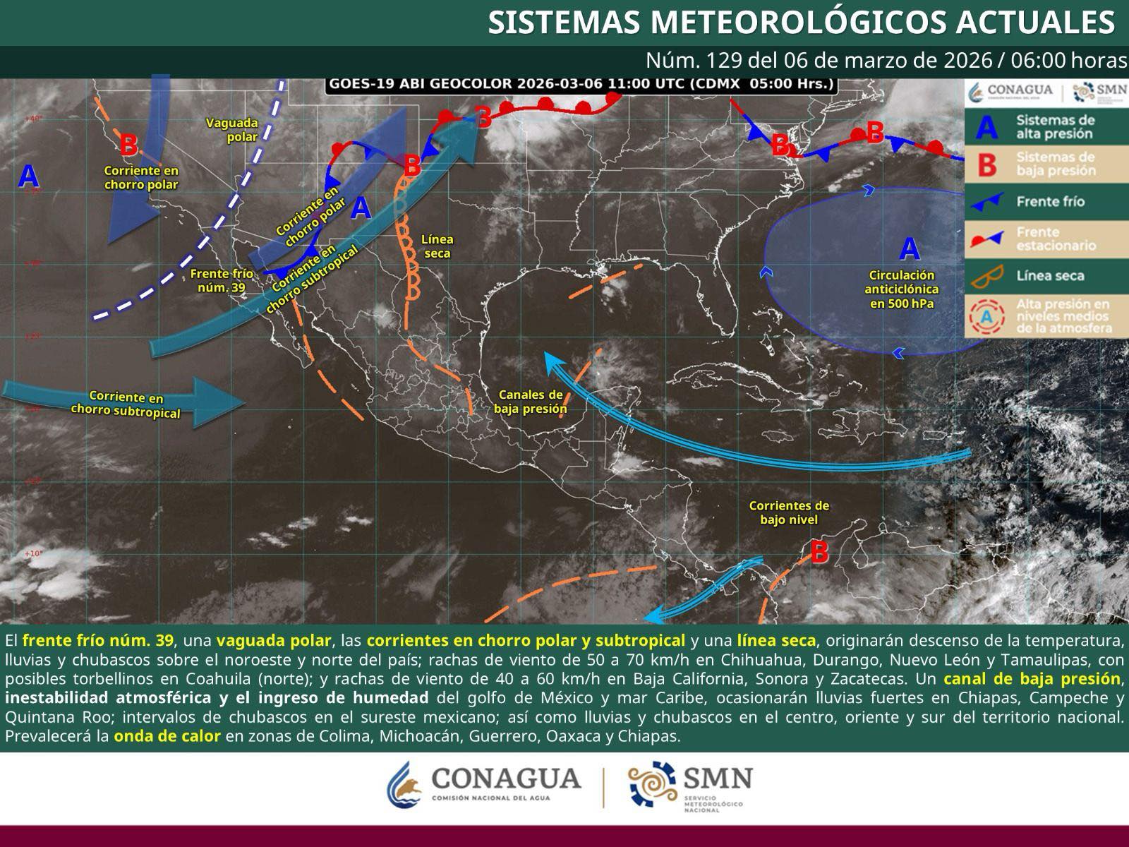 Se esperan lluvias, rachas de viento y posible granizo en algunas regiones del estado