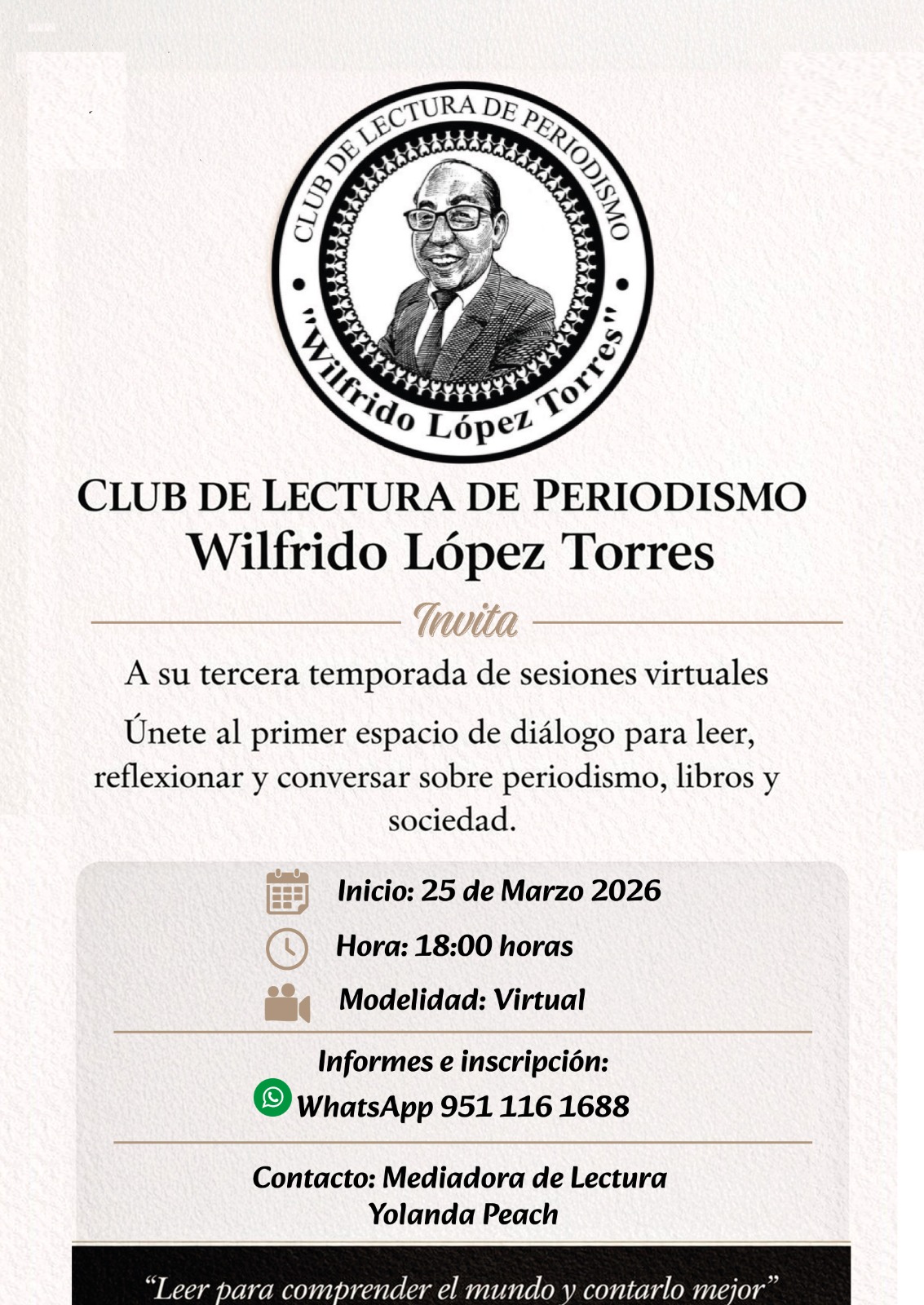 Inicia la tercera temporada del Club de Lectura de Periodismo “Wilfrido López Torres”