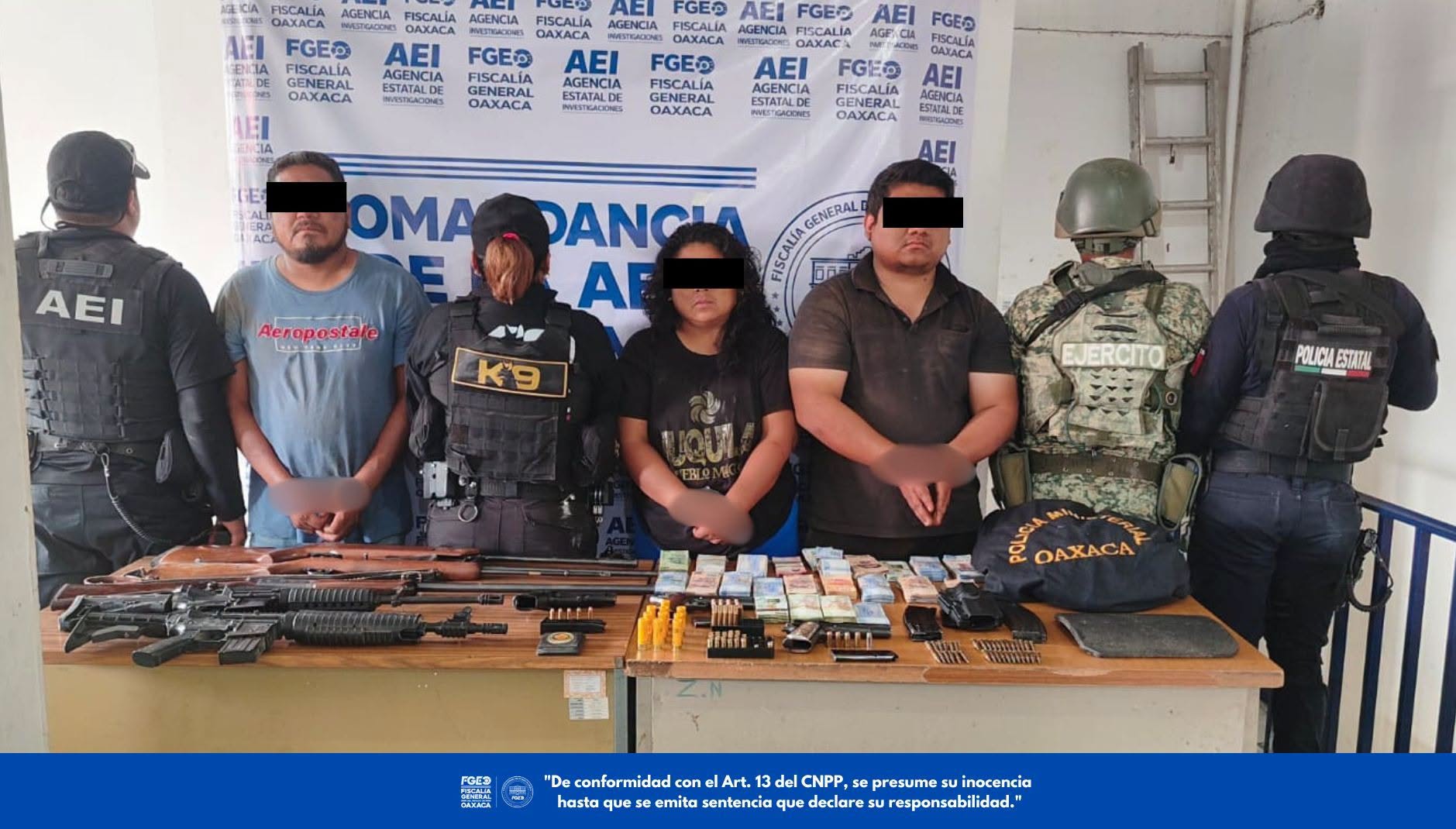 Ejecutan cateo en Ejutla de Crespo; detienen a tres, aseguran armas y más de 1.4 millones de pesos