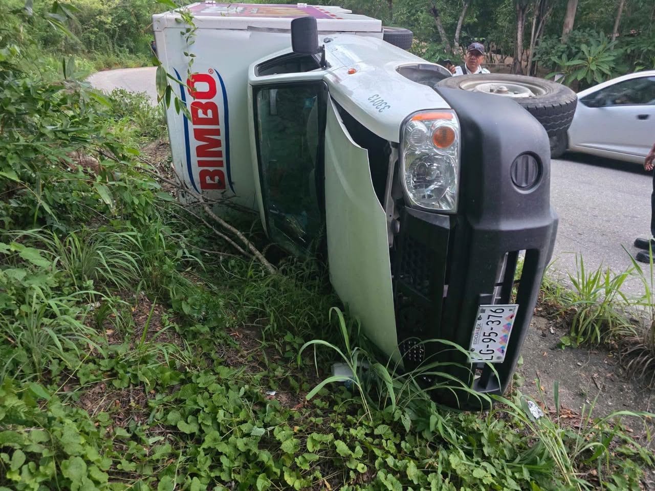 Camioneta repartidora de Bimbo vuelca en la Costa de Oaxaca